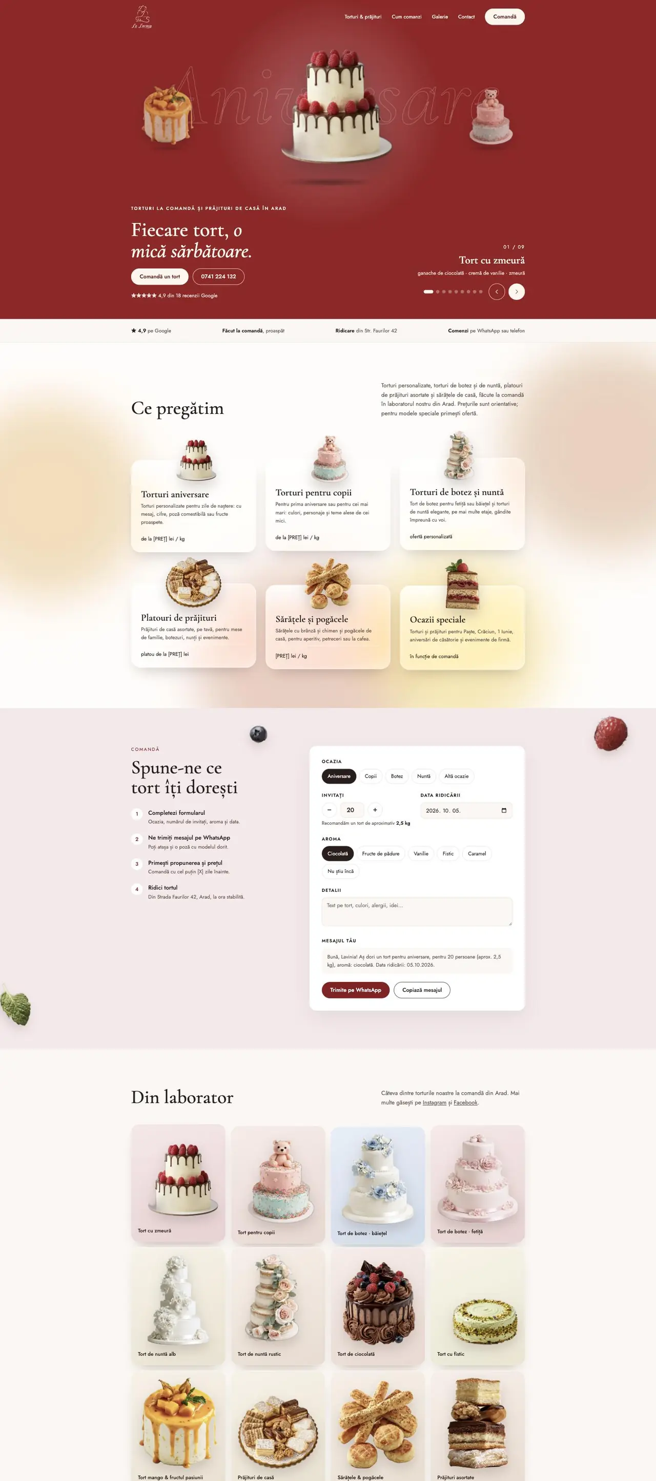 Die Website lalavinia.ro, Konditorei in Arad, auf dem Laptop
